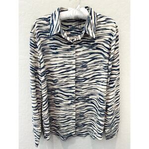 SARAH JOHN | Zebra Print Viscose Blouse Long Sleeve Button-Down Top | T4 Size 10